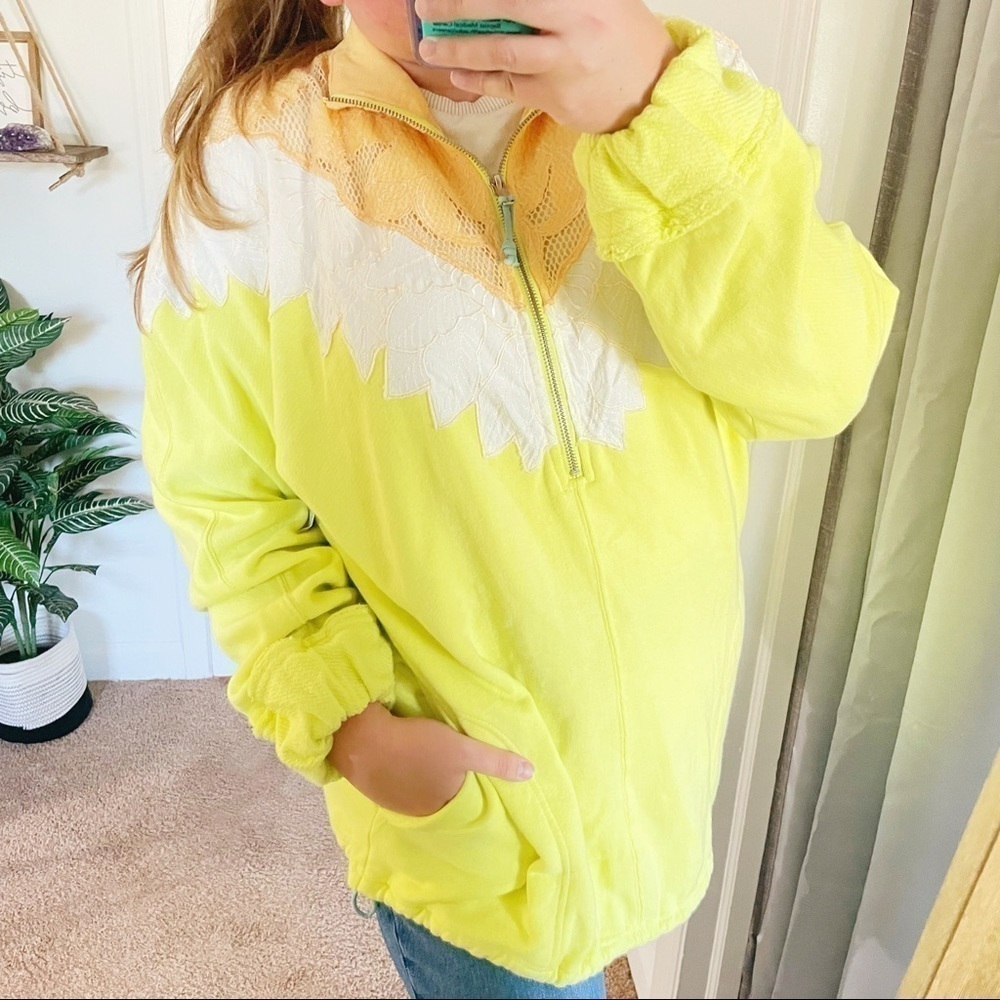 FREE PEOPLE ‘Isla’ Crochet Quarter Zip Pullover Yellow Green Size S - Picture 6 of 14